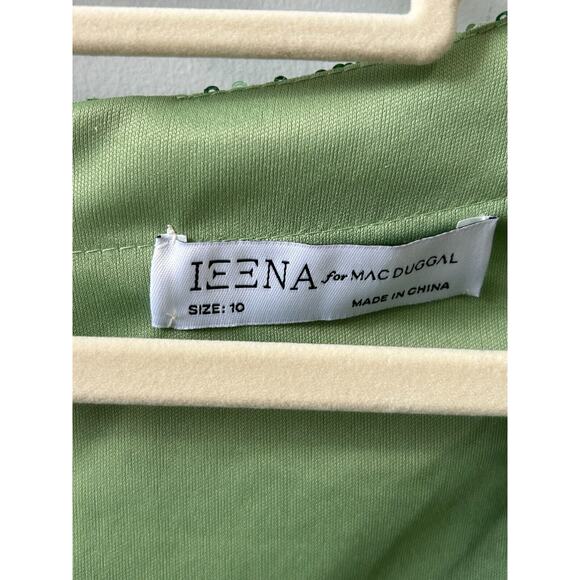 NWT Ieena For Mac Duggal Sequined Bishop Sleeve Sheath Dress Light Green Size 10 - Picture 9 of 10